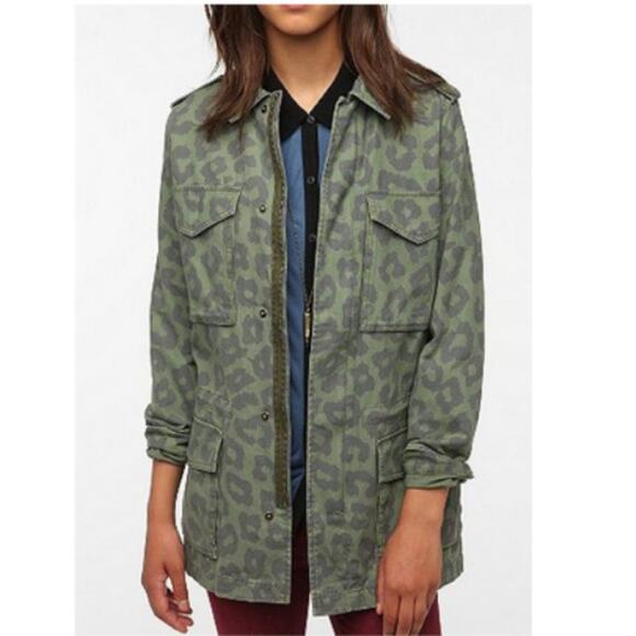 UO Ecote Army Green Leopard Utility Jacket - Picture 1 of 5